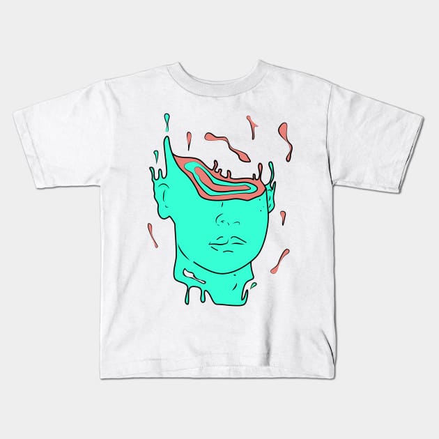 psychedelic abstract portrait (CYAN) Kids T-Shirt by chortlzdesigns